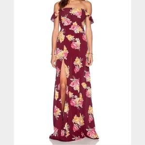 Flynn Skye Bardot red floral maxi dress // size Medium